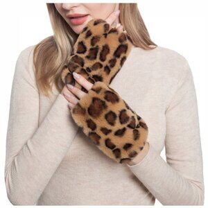 Leopard Print Faux Fur Mitten Fingerless Gloves NWT